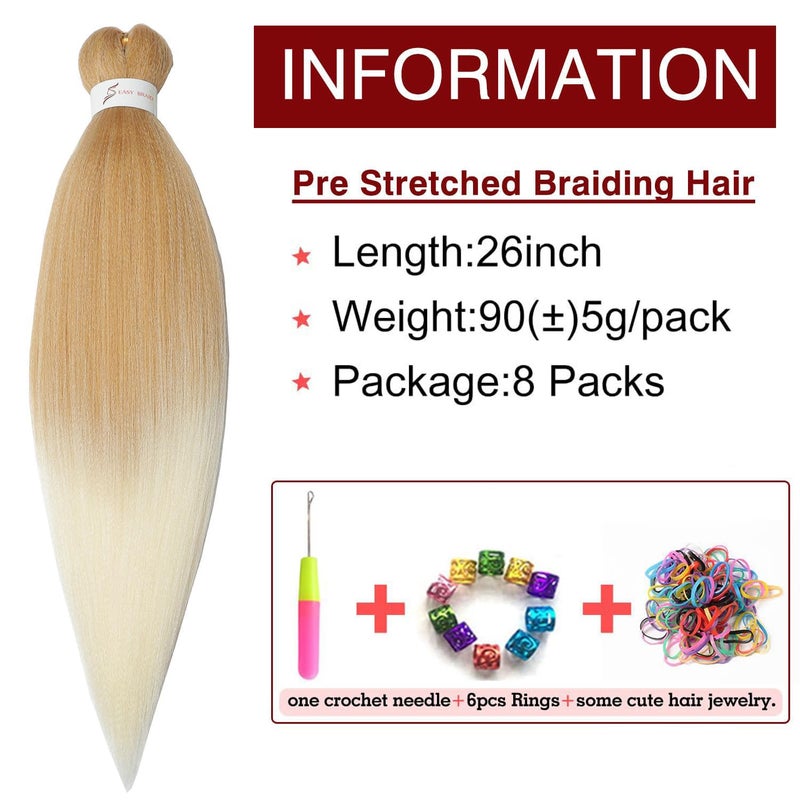 ShowCoco 8 Packs Pre-stretched Braiding Hair 26" Ombre Braiding Hair Hot Water Setting Synthetic Fiber Crochet Braiding Hair Ombre (26Inch,#27/613) - Image 2